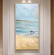 Hand Painted Modern Style Abstract - Modern Large Size Canvas Wall Art,Simple Sea View Texture Painting,Sofa Background Living Room Bedroom Home Decorations,As Shown,60 X 120 Cm(24"X48")