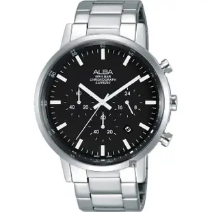 【ALBA】Prestige 街頭酷流行三眼計時男錶-黑x銀/42mm(VD53-X296D AT3D33X1)