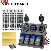 2Set Switch Panel 4 Gang Dual USB Port Charger Cigarette Blue LED Voltmeter 12V (for: Porsche)