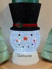 Bath & Body Works 3 Wick Candle Holder LED Snowman Hat Snow Water Globe Pedestal