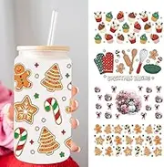 UV DTF Cup Transfer Stickers, Christmas UV DTF Transfer Sticker, for Glass Decals Transfers Snowman for 16 Xmas Rub on
