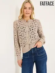 FatFace Dark Natural Cara Crochet Knitted Cardigan (E81286) | $159