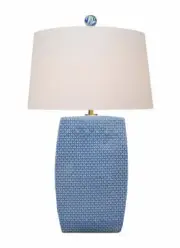 Blue and White Geometric Square Vase Porcelain Table Lamp 33"