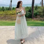 韓系白色吊帶洋裝 168256 海邊度假沙灘裙 顯瘦超仙洋裝