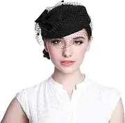 [Aniwon] Pillbox Hat, Wedding Hat with Veil Vintage Bow Fascinator Hats for Women