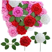 50 Pcs Real Looking Artificial Rose Flowers with Stems & Silk Shades of Pink