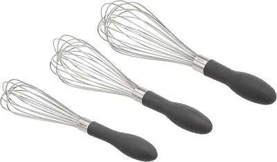 Stainless Steel Wire Whisk Set for Cooking - 3 Piece, Black/Silver