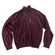 Van Heusen Sweater Mens Large Burgundy Maroon Quarter Zip Pullover Golf