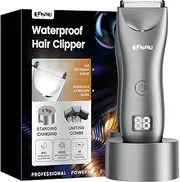 ENSSU Men’s Body Groomer & Pubic Hair Trimmer IPX7 Waterproof Balls Shaver for Men with LED Light, 60min Runtime, 6000RPM Motor, 5 Adjustable Lengths​(Gray with Charger Stand​)