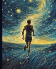Marathon runner notebook: Running themed notepad journal. Whimsical funny van gogh painting style.