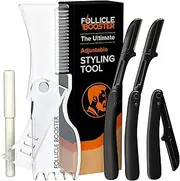 Beard Shaper Kit - Complete Shaping & Styling Tool - Transparent Adjustable Shaper, Razors, Barber Pencil - Beard Stencil Guide Template Outliner Many Styles for Perfect Line Up