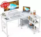 L-Shaped Computer Desk with Reversible Shelves,Monitor Stand,White forSmallSpace