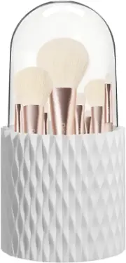 Makeup Brush Holder with Lid, 360° Rotating Cosmetic Organizer, Dustproof Mak...
