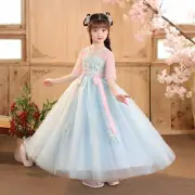 Girl Flower Mesh Dress Cute Lace Fairy Wear Ancient Costume Tang Suit Hanfu Cute