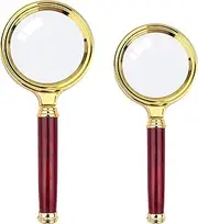 SAYEEC 10X Magnifying Glass, Handheld Reading Magnifier with Antique Mahogany Handle, 80mm + 60mm Magnify Glasses Lens, Magnifier Glass for Book Reading, Insect Observation, Classroom Science (2 Pcs)