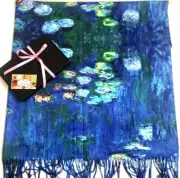 Claude Monet Water Lilies Dark Blue Masterpiece Thick Soft Shawl/Wrap in Giftbox