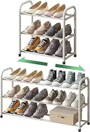 [kiplant] White Shoe Rack for Closet, 3-Tier Expandable Shoe Organizer, Metal Adjustable Black Shoe Shelf Storage Organizer, Free Standing Shoe Rack for Entryway Closet Doorway