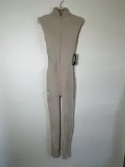 Edge Pretty Knit mock neck ribbed sleevless zip up jumpsuit nwt beige sz L