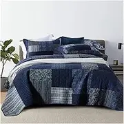 YIZUFU V-intage Bedspread, Blue 3-Piece Set with Pillowcases, Patchwork Blanket, Queen, King,Bedding