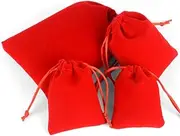 Shukii 50pcs Velvet Cloth Jewelry Pouches Drawstring Bags Candy jewlery bag Pouch Christmas Wedding velvet bags (red, 4” x 6”)