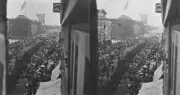 Crowds People Watching An Procession Outside Democratic State Conv- Old Photo