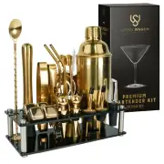 Mixology Bartender Kit “ 24 Piece Gold Cocktail Shaker Set W/stand “ Essential H
