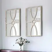 Set of Two White Solid and Engineered Wood Framed Accent Mirror