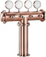 NJDQFA Stainless Steel T Beer Tower, 4 Holes Draft Keg Beer Kegerator with LED Box, for Bar Homebrew, Red Bronze