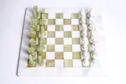 Handmade White and Green Onyx Marble Chess Game Set Handcrafted 16 inches