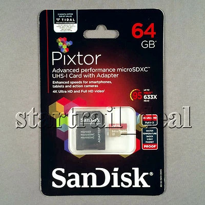 SanDisk Pixtor Advanced 64GB microSDXC Memory Card UHS-I V30 U3 Class 10