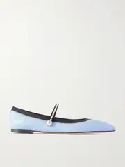 [Aquazzura] Aquazzura - Romy Embellished Grosgrain-trimmed Leather Ballet Flats - Light blue - IT42 IT 42 Blue
