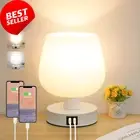 Touch Bedside Lamp 2 USB Ports Dimmable Nightstand Light White Glass Shade