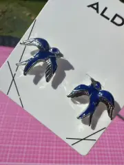 Aldo spring swallow Blue Silver Enamel Bird Earrings studs