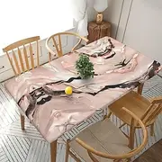 5 Foot Rectangle Elastic Fitted Tablecloth, Waterproof Edged Great for Picnic Party Outdoor Patio,Pink Gold Marble