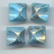 12 VINTAGE GLASS BLUE GOLD DRIZZLE 14mm. SQUARE DECO CABOCHONS 419