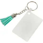 Personalisable Acrylic Keyring with Light Blue Tassel-Rectangle 4x6x0.4cm