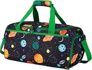 Kids Duffle Bag,VASCHY Travel Bag for Toddler Children Boys Water Resistant Overnight Duffel Ballet Dance Sport Carry On Weekender Bag with Shoes Compartment Dry Wet Pocket Green Space