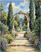 Garden Paint by Numbers Kit for Adults - DIY Stone Archway with Fountain and Flowers Painting on Canvas 16x20 Inches, Acrylic Paint Set for Beginners,Outdoor Art for Home Decoration or Gifts