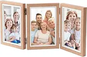 Three Photo Frame | Rustic Hinged Trifold Frame | Family Picture Collage Hinged Folding Collage Frame, 4x6 Three Opening Photo Frame for Wedding, Birthday, Holiday
