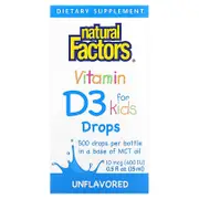 Natural Factors, Vitamin D3 Drops for Kids, Unflavored, 10 mcg (400 IU), 0.5 fl oz (15 ml)