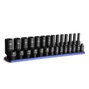 1/4 in Drive Shallow Deep Impact Socket Set 4 to 15 mm Metric 28-Piece with Bill