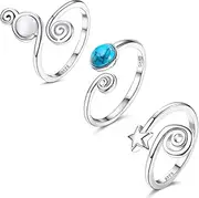 [Sllaiss] 925 Sterling Silver Toe Rings for Women 3Pcs Open Toe Rings Set Butterfly Snake Toe Rings Turquoise Adjustable Toe Rings Cubic Zirconia Summer Foot Jewellery