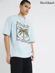 River Island Blue Palais De Mer 100% Cotton T-Shirt (W30045) | $60