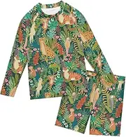 [ZZXXB] Tiger Parrot Monkey Boys Swimsuit Rash Guard Toddler Kids Long Sleeve Swim Shirt and Trunks