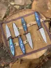 4 Piece Professional Handmade Damascus Steak Knife Set With Leather Bag
