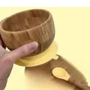 Bamboo & Silicone Yellow Suction Bowl & Spoon | Stay Put For Baby and Toddler