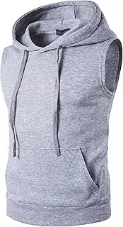 [Maiyifu-GJ] Men's Hooded Sports Vest Sleeveless Gym Training Hoodie Casual Slim Fit Drawstring Plain Tank Top, Light Gray 1, US SIZE S Asia M, Light Gray 1, US SIZE S Asia M