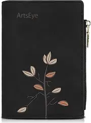 [ArtsEye] Purses for Women PU Leather Bi-fold Wallet for Women Slim Ladies Purse RFID Blocking, Black, M, Minimalist