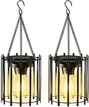 KOOPER Solar Lanterns Outdoor Waterproof, 14.56" Upgraded Bright Hanging Solar Lights Outdoor Lanterns Decorative, Auto ON/Off Metal Hanging Lantern Lights for Pathway Yard Patio Garden Decor 2 Pack