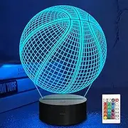Lampeez Kids 3D Basketball Night Light Illusion Lamp with 16 Colors Changing Remote Control for Sport Fan Boys Girls